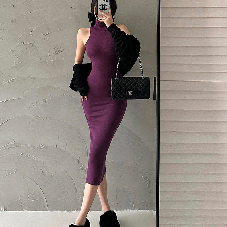 Skinny Sleeveless Dress With PVC Fabric Lightweight And Flattering