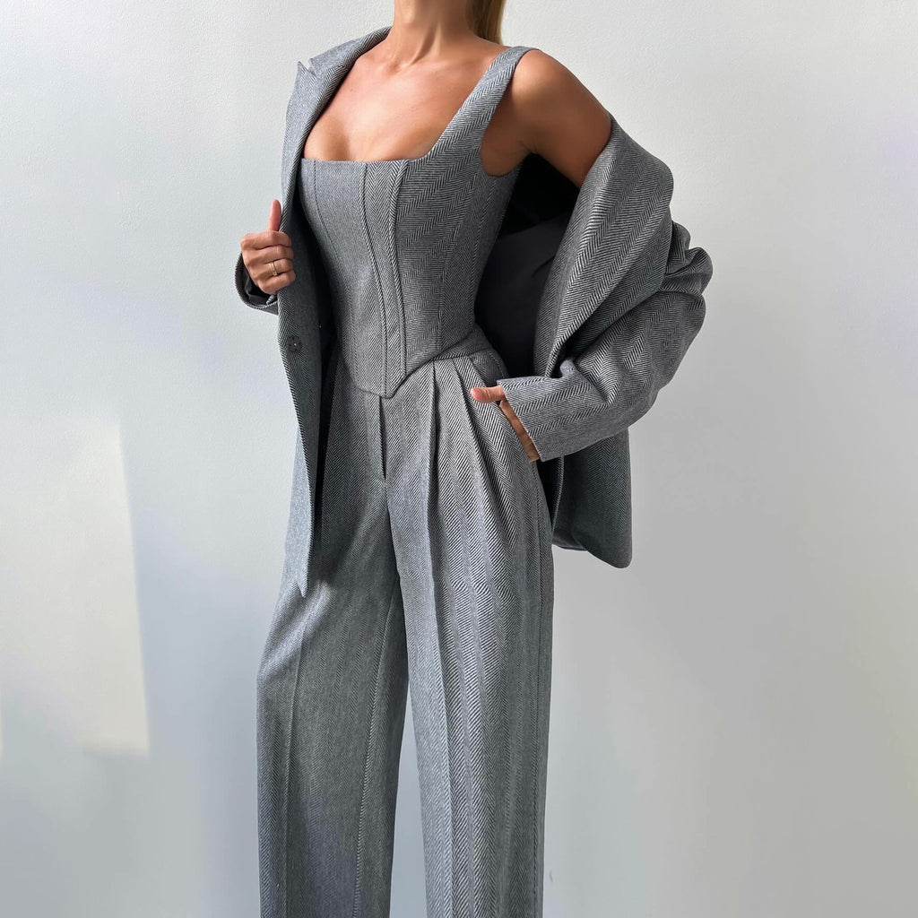Crisp Fishbone Suit For Women Street Hipster Woven Cotton