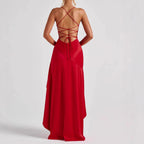 Women's Backless Ruffle Maxi Dress High Waist Split Evening Party