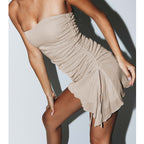 Women's Backless Tube Top Mini Dress with Drawstring Design