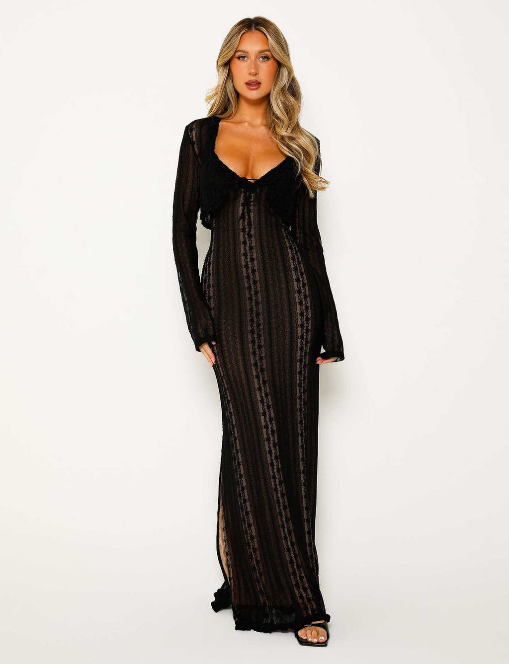 Women's Fashion Long Sleeve Cardigan V-Neck Dress