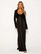 Women's Fashion Long Sleeve Cardigan V-Neck Dress