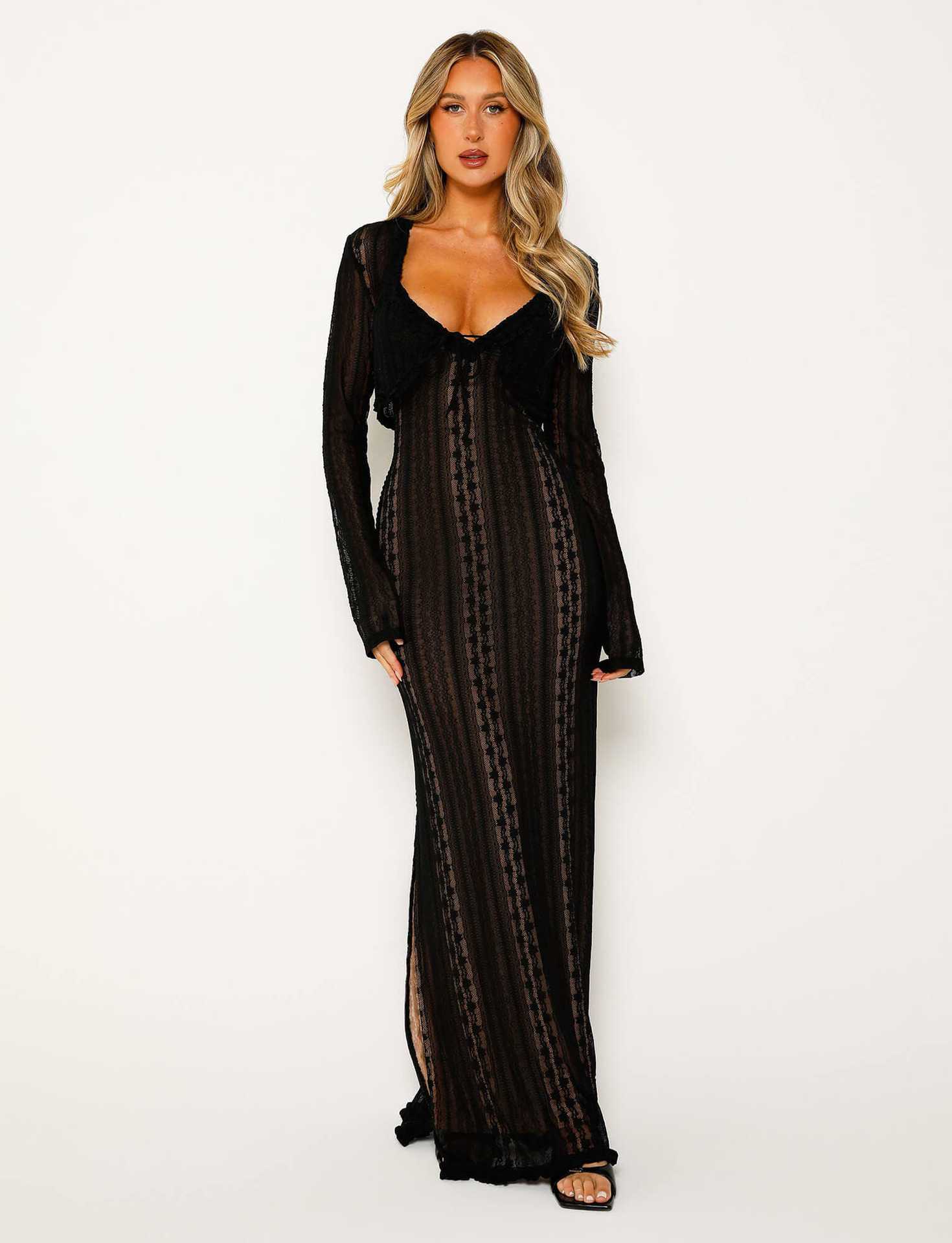 Women's Fashion Long Sleeve Cardigan V-Neck Dress