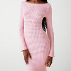 Pink Backless Knit Sweater Dress With High Waist And Long Silhouette