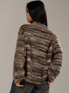 Cozy Stripe Knitted Button Cardigan Cropped V Neck Sweater For Women