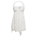 Halter Neck Backless Mesh Mini Printed Irregular Short Dress