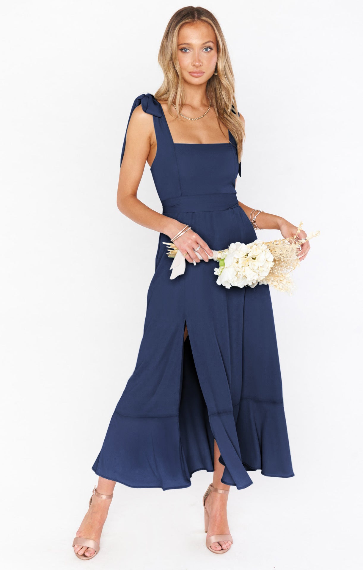 Women's Lace-up Split - Ruffled Sundress