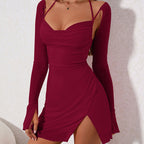 Effortless Chic Solid Colour Backless Halter Dress