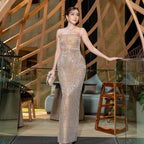 Elegant Banquet Evening Gown With Tube Top And Sleek Tight Skirt In Solid Colors