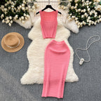 Elegant Chenille Knitted Top And Skirt Set Soft Textures