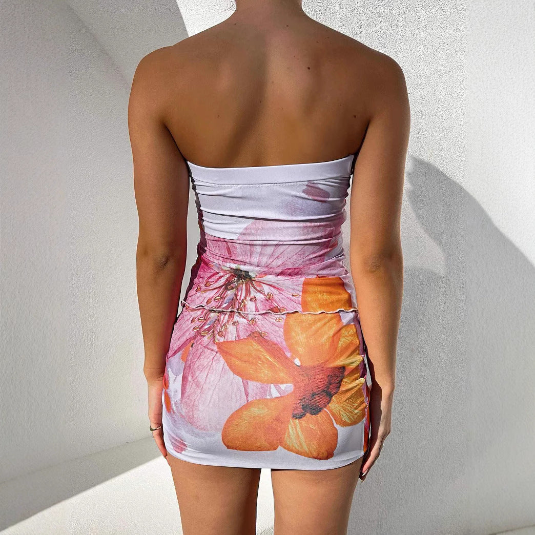 Vibrant Floral Top and Short Skirt Set