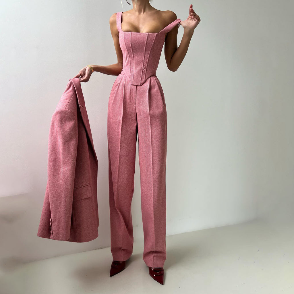 Crisp Fishbone Suit For Women Street Hipster Woven Cotton