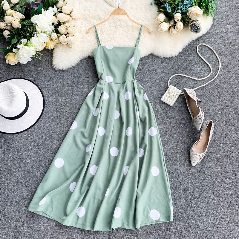 Vintage Polka Dot Summer Dress With Straps A Line