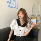 Icy Silk Bubble Sleeve Blouse With Net Details