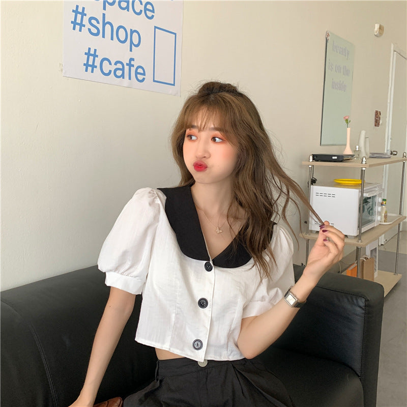 Icy Silk Bubble Sleeve Blouse With Net Details