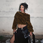 Cozy Brown Off Shoulder Plush Sweater