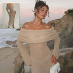 One-Shoulder Knitted Long-Sleeve Cotton Maxi Dress