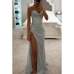 Sultry V Neck Split Dress