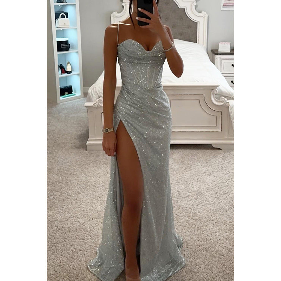 Sultry V Neck Split Dress