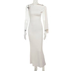 One-Shoulder Ribbon Long Dress Slim Fit Sleeveless Evening Party