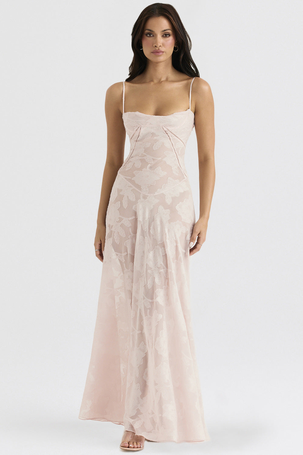 Sexy Flowers Slim Back Lace-up Long Dress