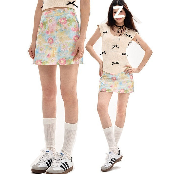 Fresh Floral High-Waist A-Line Skirt Short Length