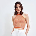 Chic Sleeveless Knit Check Lace Camisole Top