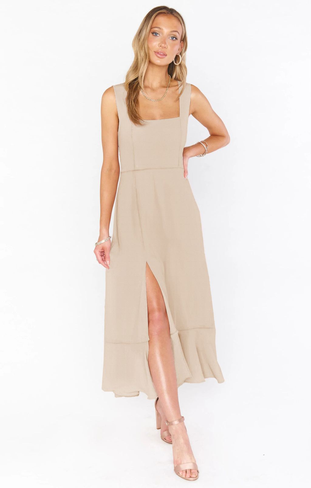 Women's Lace-up Split - Ruffled Sundress