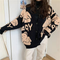 Cozy Winter Bear Print Top For Ladies Loose Fit V-Neck