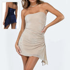 Women's Backless Tube Top Mini Dress with Drawstring Design