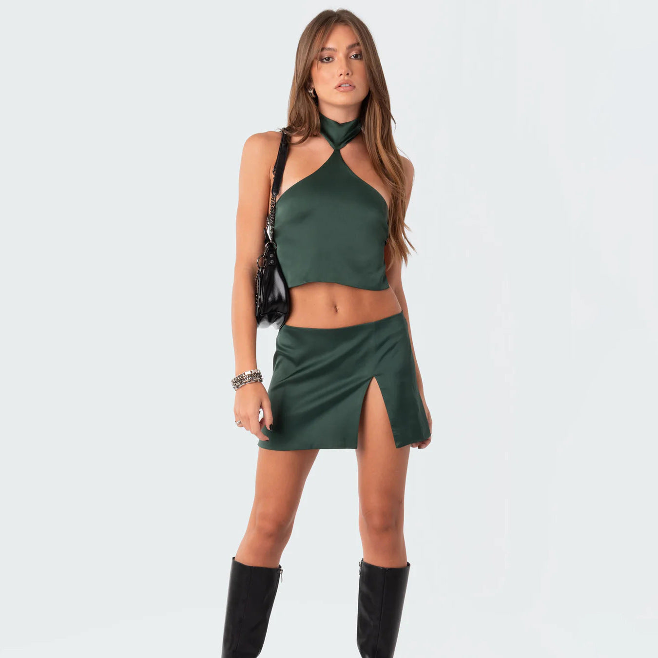 Backless Slit Two-piece Set