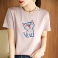Cozy Cotton Animal Print Short Sleeve Top Lightweight Knitted