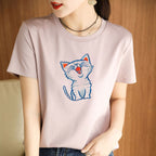 Cozy Cotton Animal Print Short Sleeve Top Lightweight Knitted