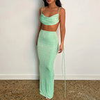 Green two piece Tube Top And Pleated Skirt Set