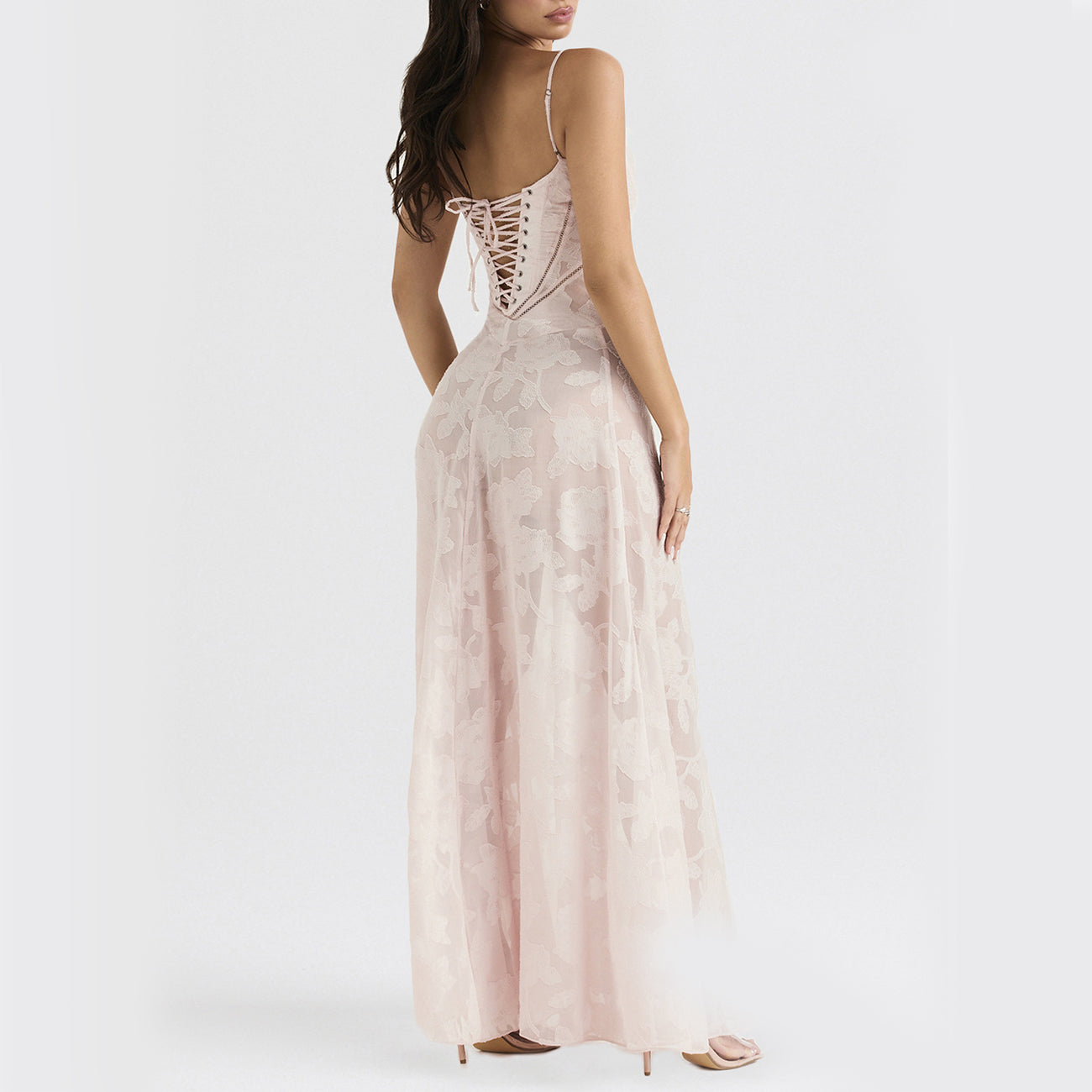 Sexy Flowers Slim Back Lace-up Long Dress