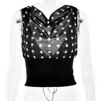 Polka Dot Chiffon Patchwork Crop Top With Bottom Set