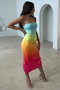 Gradient Tube Top Dress With High Waist Sleeveless Midi