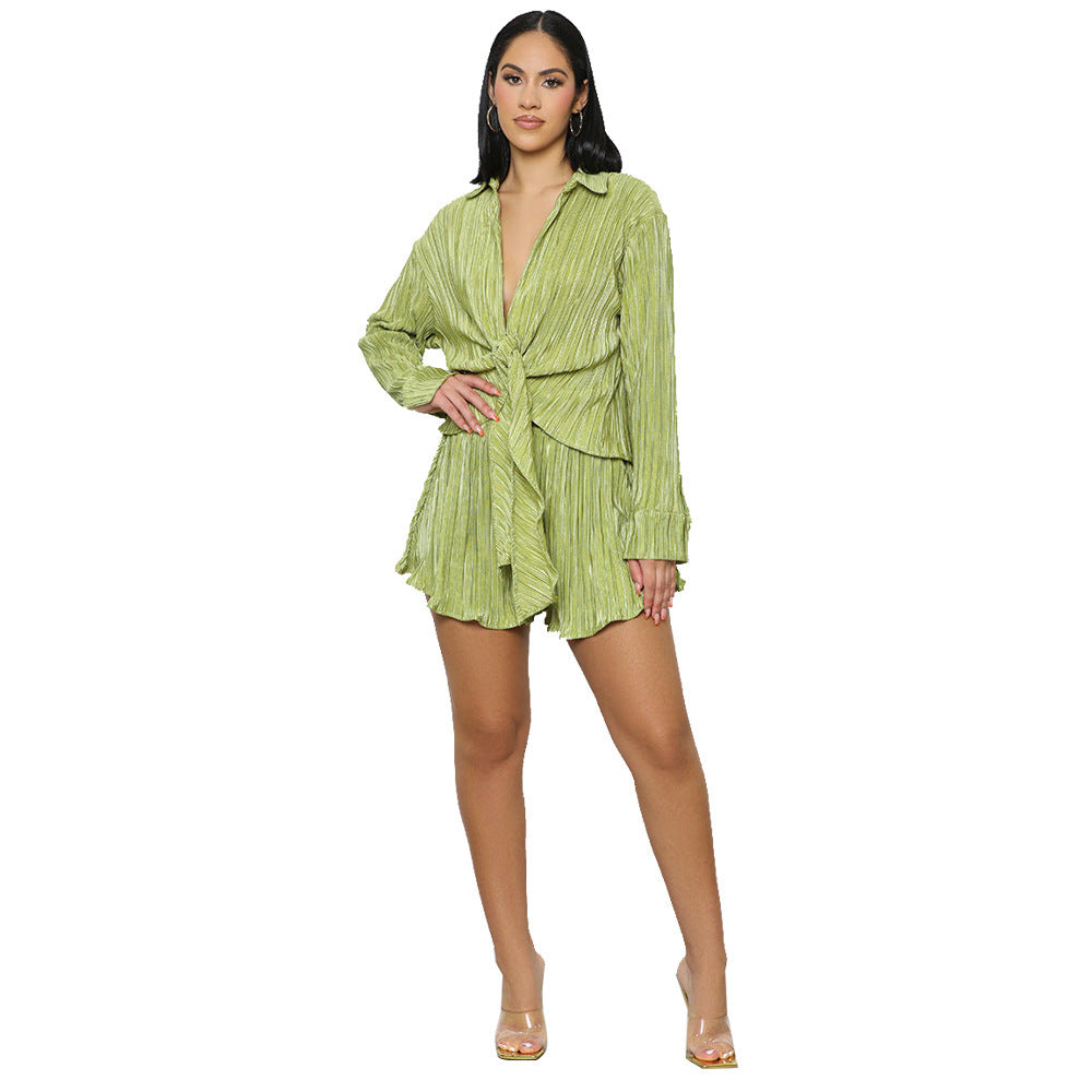 Two Piece Pleated Shorts Set