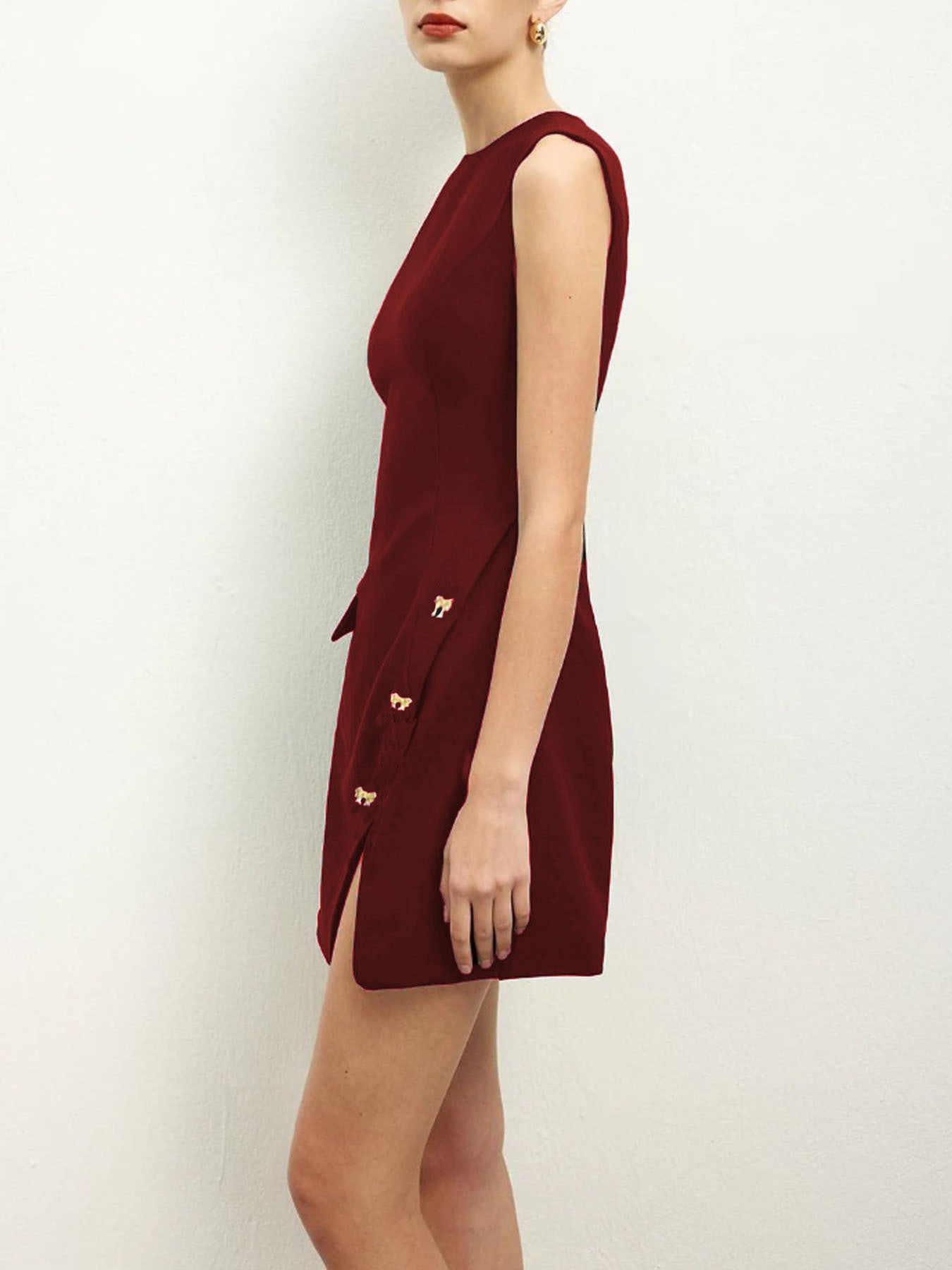 Sleeveless High-Waist Dress With Button Accents