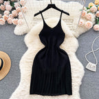 Hollow Knit Dress For Women With High Waist Short