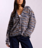 Cozy Stripe Knitted Button Cardigan Cropped V Neck Sweater For Women