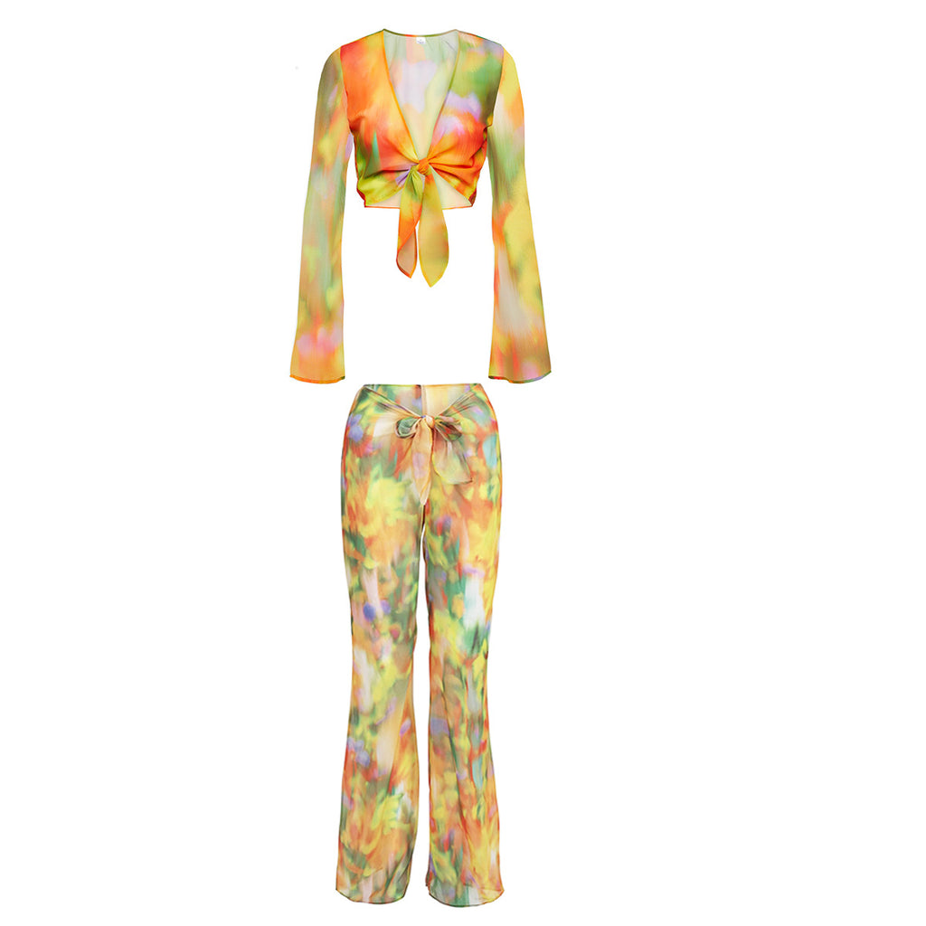 Printed Nylon Swimsuit Set For Beach And Pool With Sexy Tight Fit