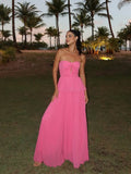 Graceful Pink Suspender Dress With High Waist Silhouette