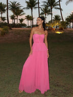 Graceful Pink Suspender Dress With High Waist Silhouette