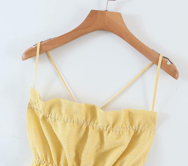 Yellow Plaid Cropped Top And Skirt Set