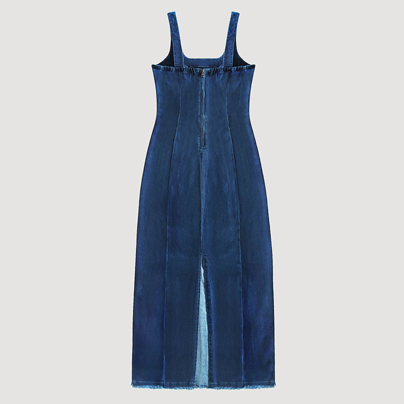 Light Blue Summer Suspender Dress With Elastic Waist For Easy Chic Everyday Wear