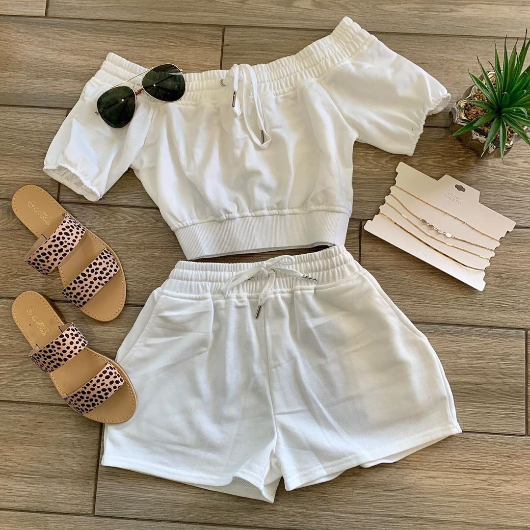 Neck Tie Top With Shorts Two Piece Set