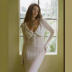 Women's Fashion Long Sleeve Cardigan V-Neck Dress