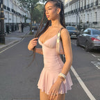 Women's V-Neck Ruffled Mini Dress - Y2K Slim Fit Sleeveless