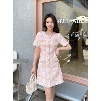 French Tweed Dress For Women In Cherry Blossom Powder